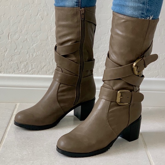 NIB Kitten Chunky Heel Buckle Wrap Mid Calf Boots - Picture 5 of 7